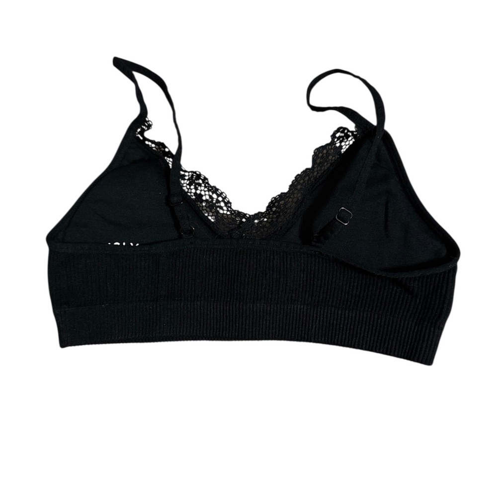 Aeropostale Seamless Black Lace Trim Bralette Ribbed Small